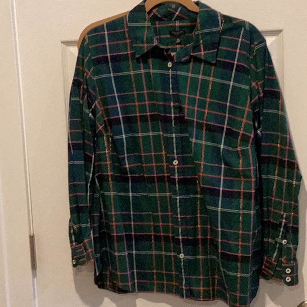 Talbots Womens Multicolor Plaid Button Down Shirt